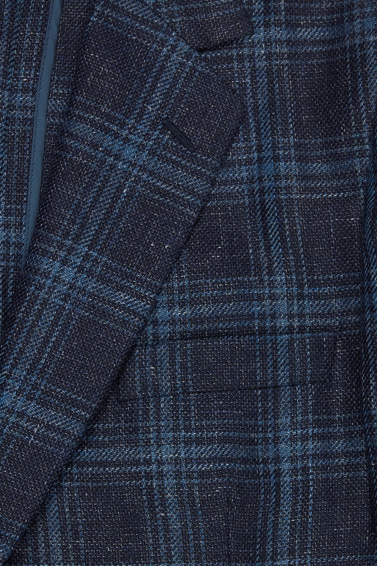 Navy/Blue Overcheck Wool/Silk & Linen Single Breasted Jacket