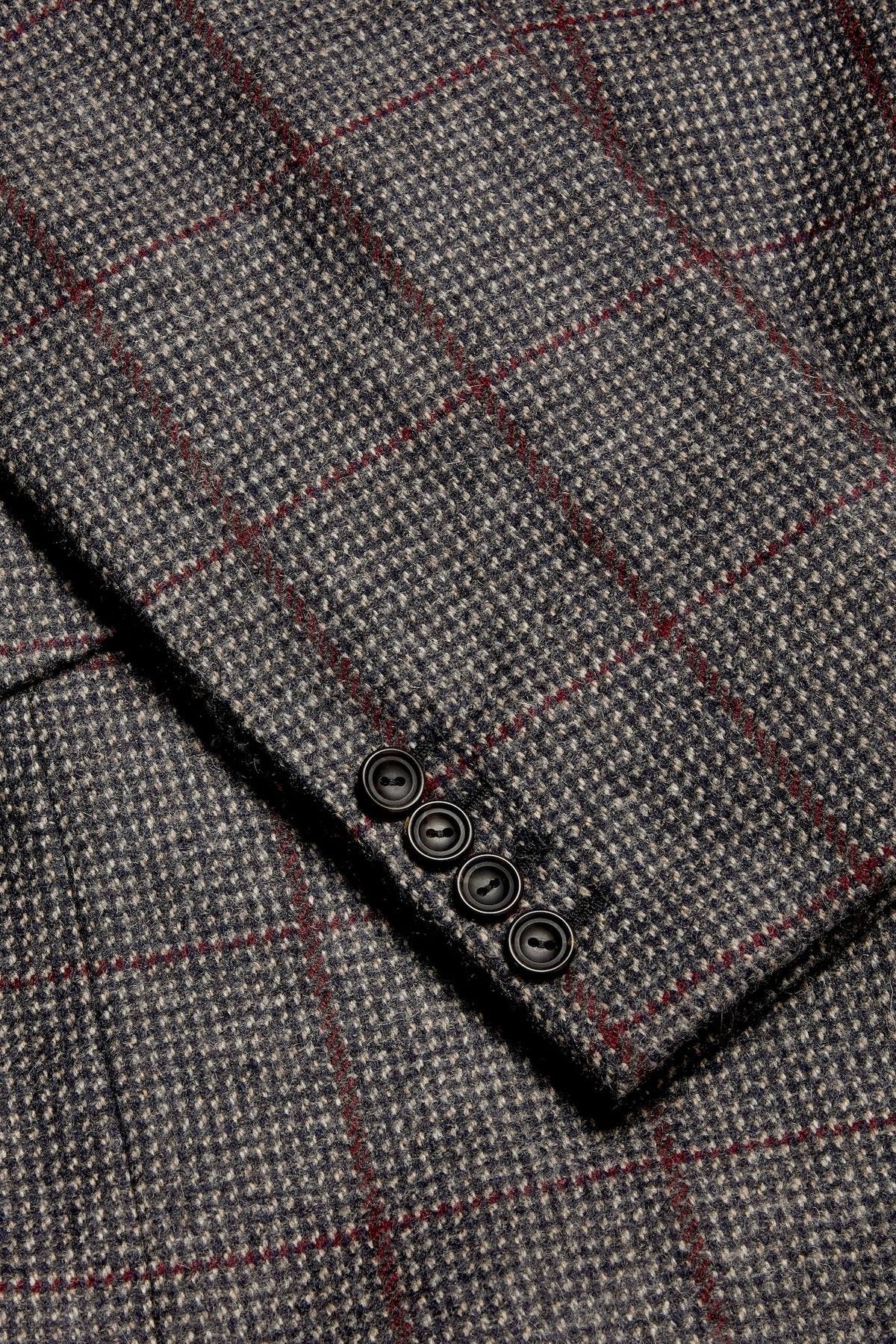 Navy/Burgundy Cashmere Hairline Check Single Breasted Jacket