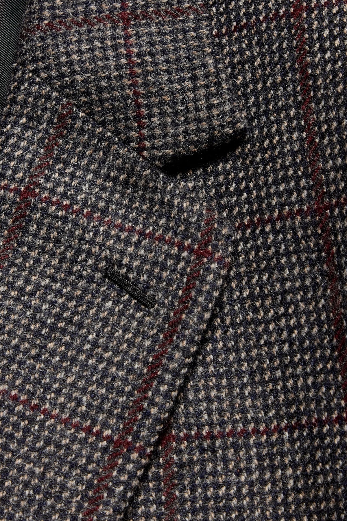 Navy/Burgundy Cashmere Hairline Check Single Breasted Jacket