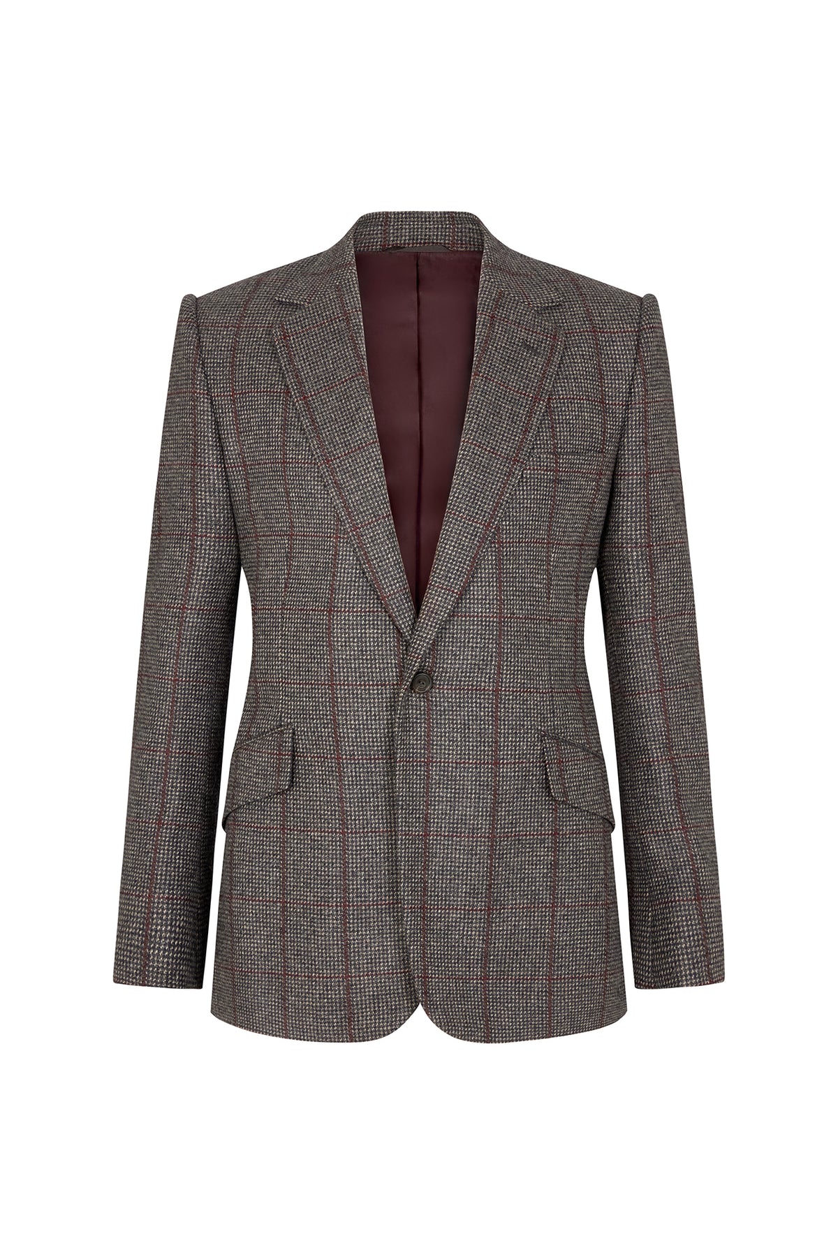 Navy/Burgundy Cashmere Hairline Check Single Breasted Jacket