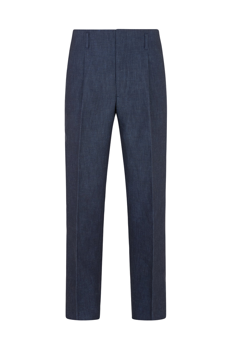 Navy Cotton/Linen Hollywood Trouser