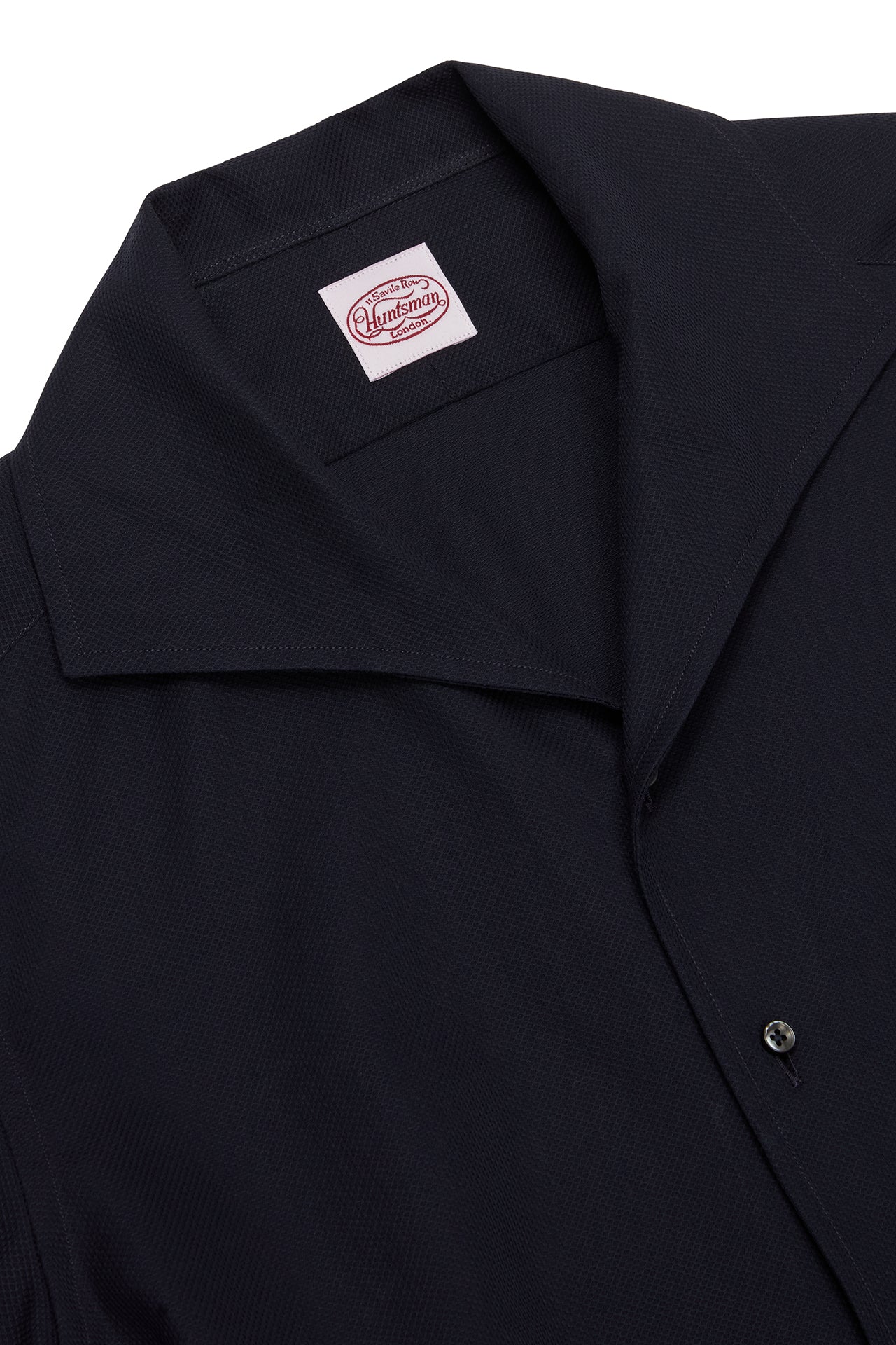 Navy Pique Riviera Collar Single Cuff Shirt