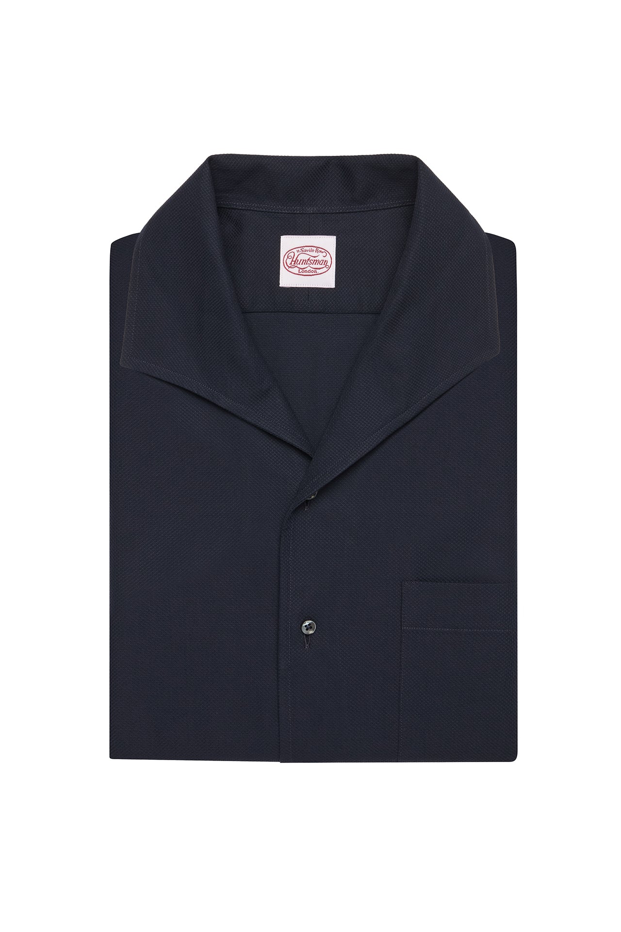 Navy Pique Riviera Collar Single Cuff Shirt