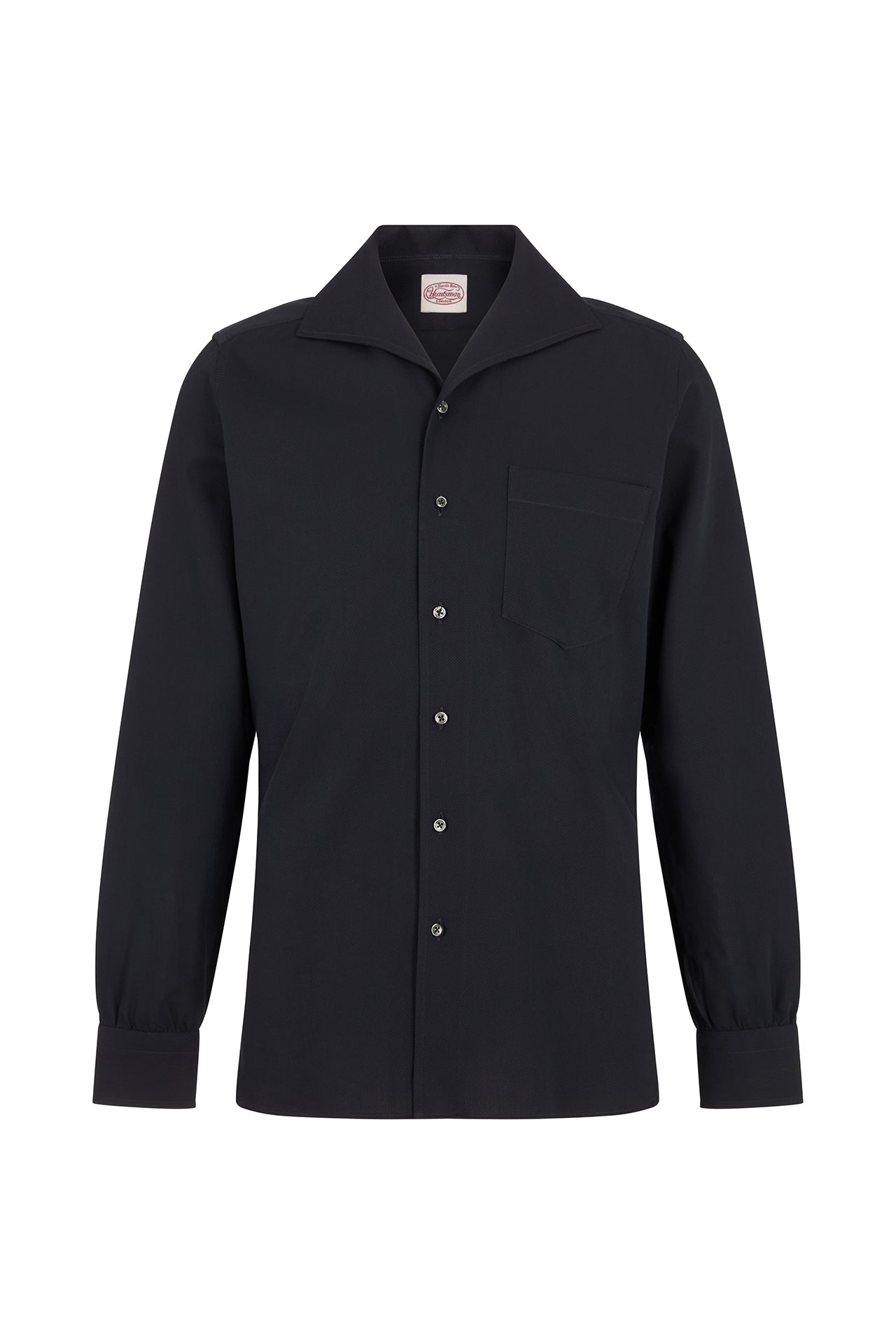 Navy Pique Riviera Collar Single Cuff Shirt