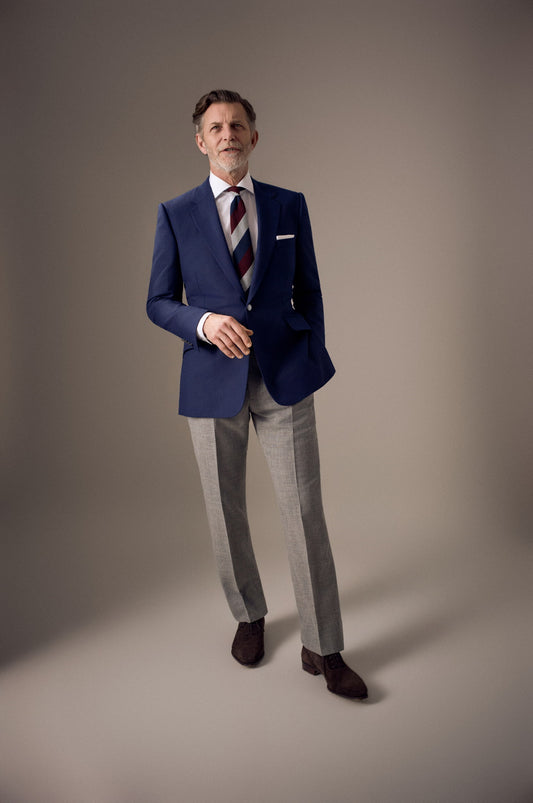 Navy Wool Hopsack Single Breasted Blazer