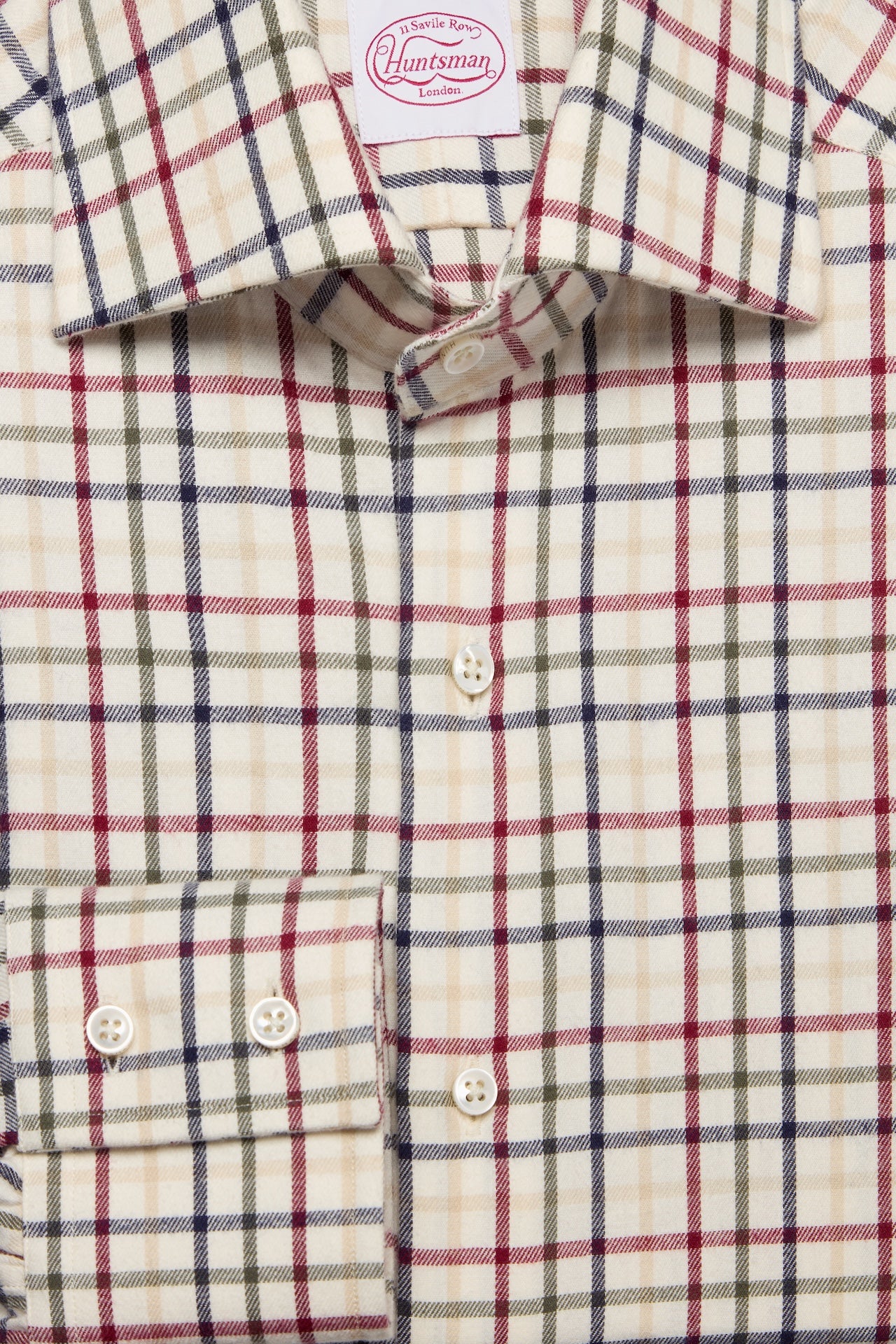 Wine Brushed cotton Tattersall Single Cuff Shirt