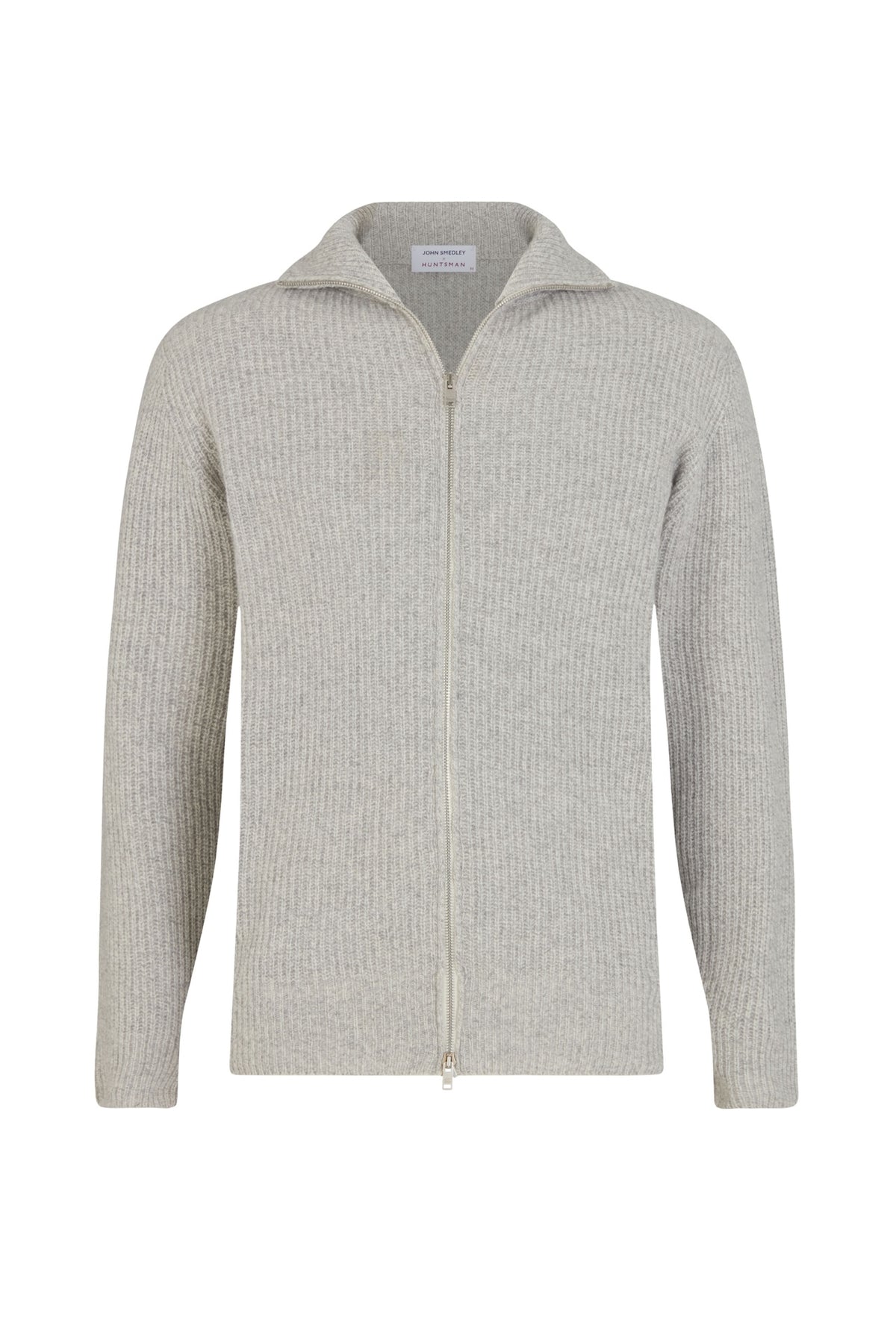 Huntsman x John Smedley Grey Merino/Cashmere Double Zip Jumper