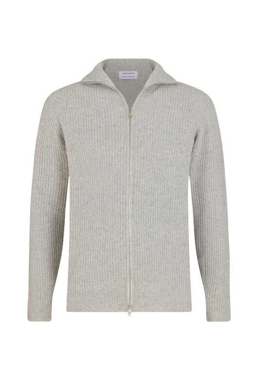 Huntsman x John Smedley Grey Merino/Cashmere Double Zip Jumper