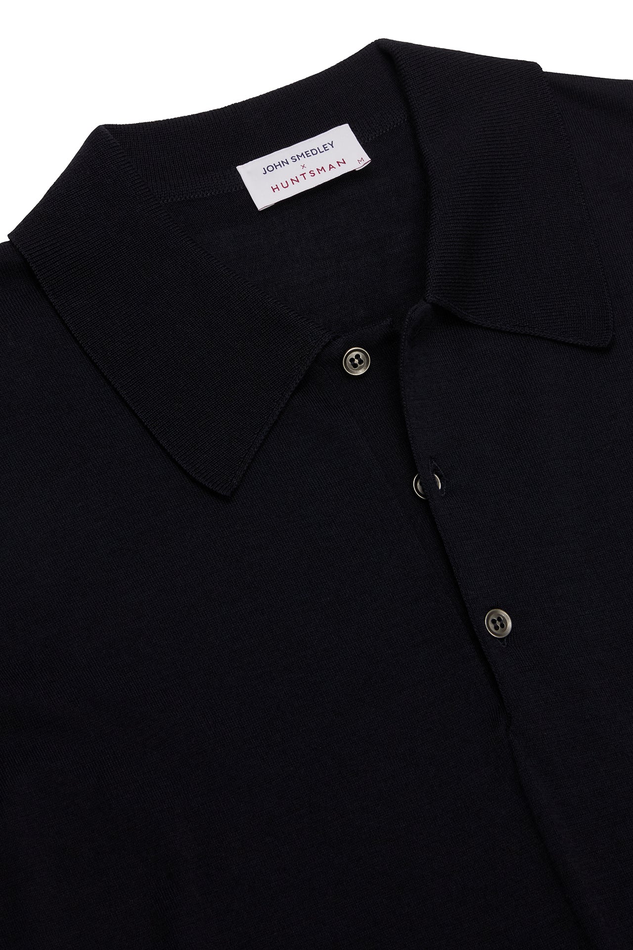 Huntsman x Smedley Navy Merino/Cotton Polo Neck