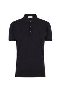 Huntsman x Smedley Navy Merino/Cotton Polo Neck
