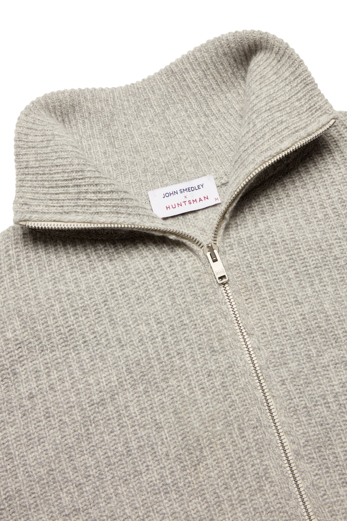Huntsman x John Smedley Grey Merino/Cashmere Double Zip Jumper