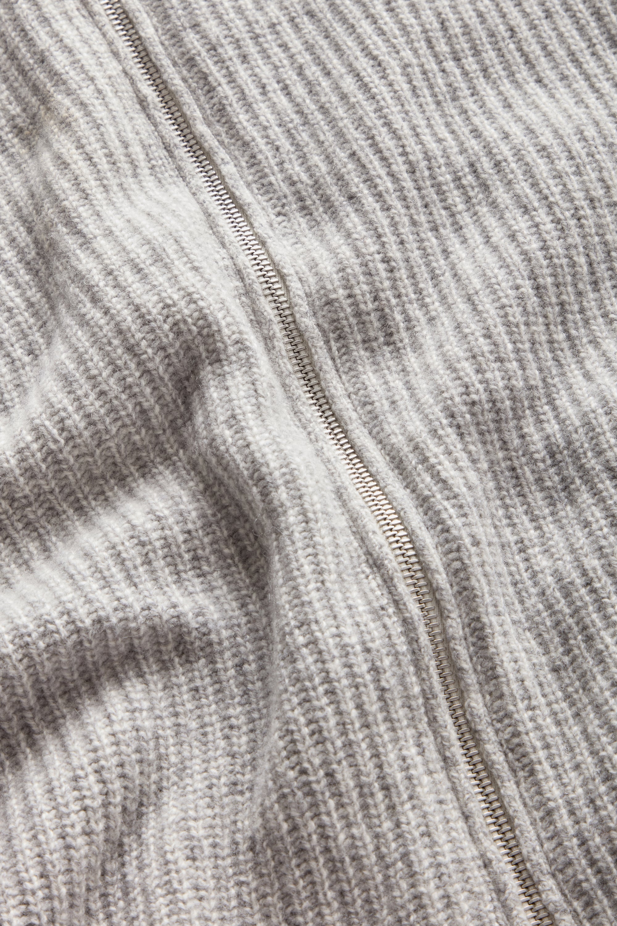 Huntsman x John Smedley Grey Merino/Cashmere Double Zip Jumper