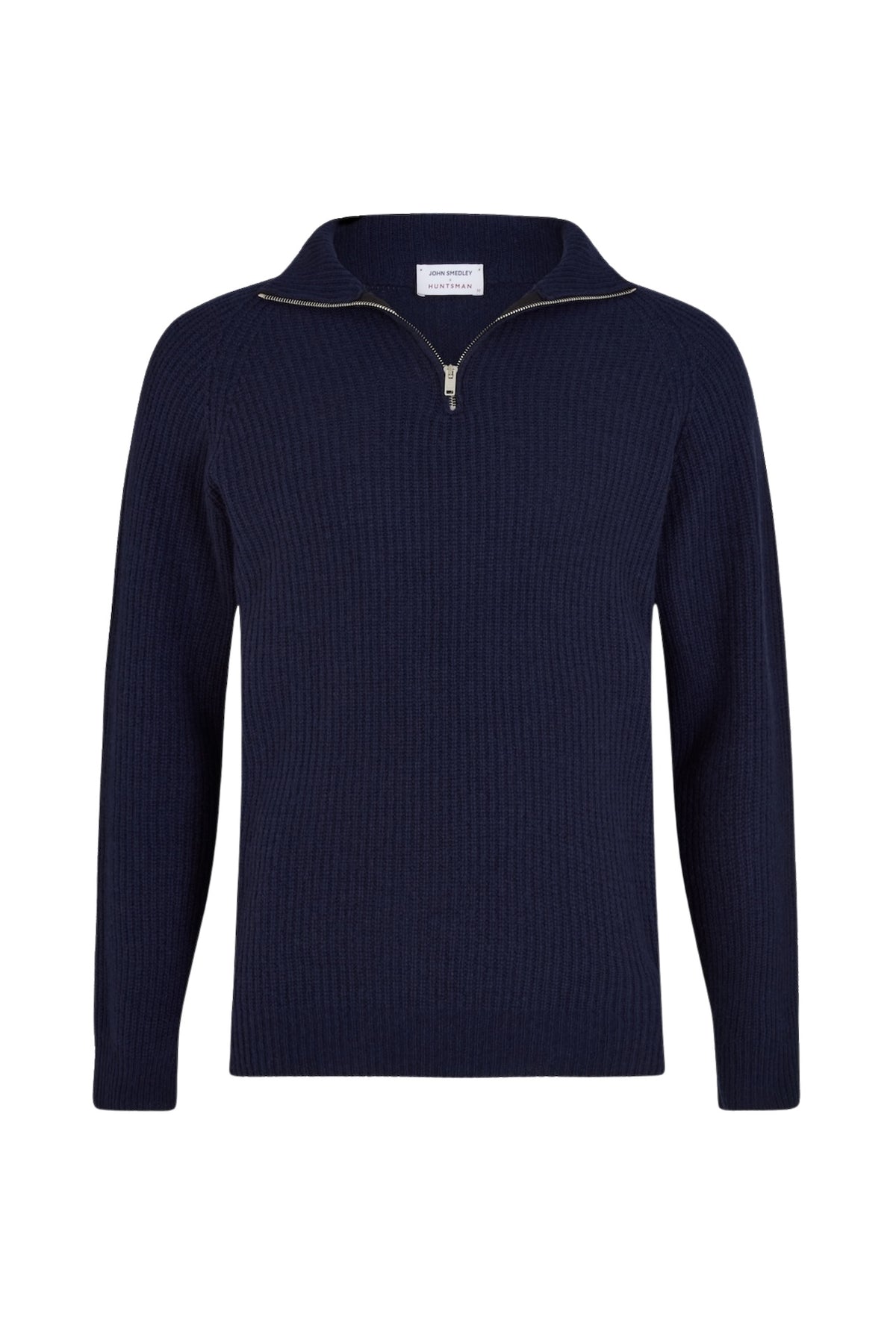 Huntsman x John Smedley Midnight Blue Merino/Cashmere Quarter Zip Jumper