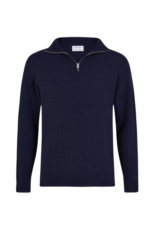 Huntsman x John Smedley Midnight Blue Merino/Cashmere Quarter Zip Jumper