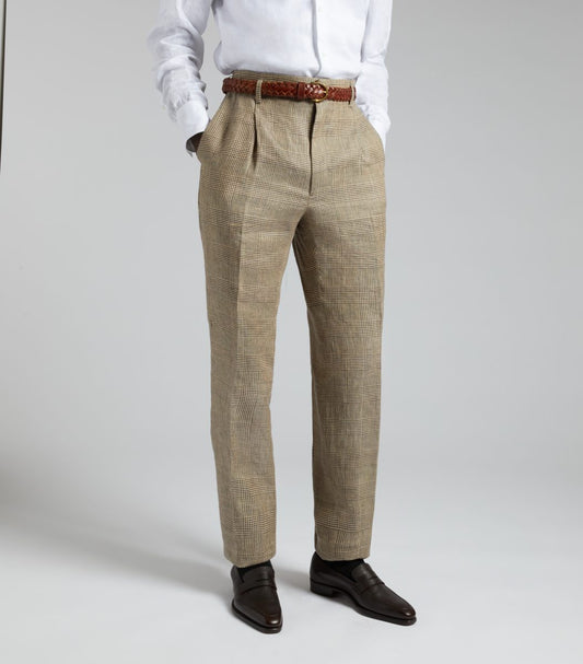 Fawn Linen Glen Check Trouser