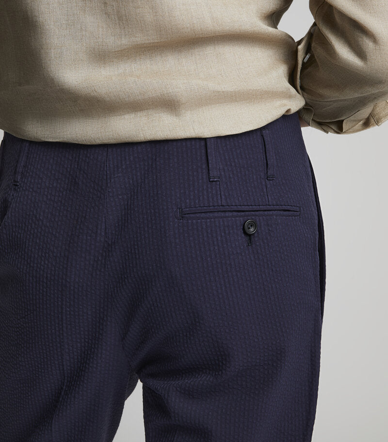 Navy Cotton Seersucker Trouser