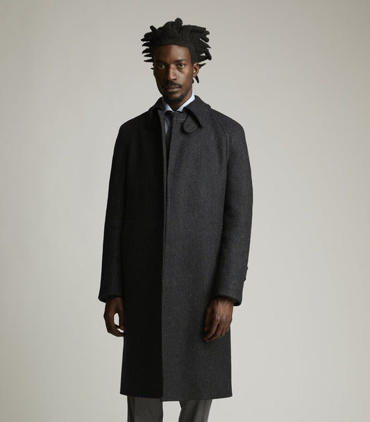 Charcoal Wool Balmacaan Hopsack Overcoat