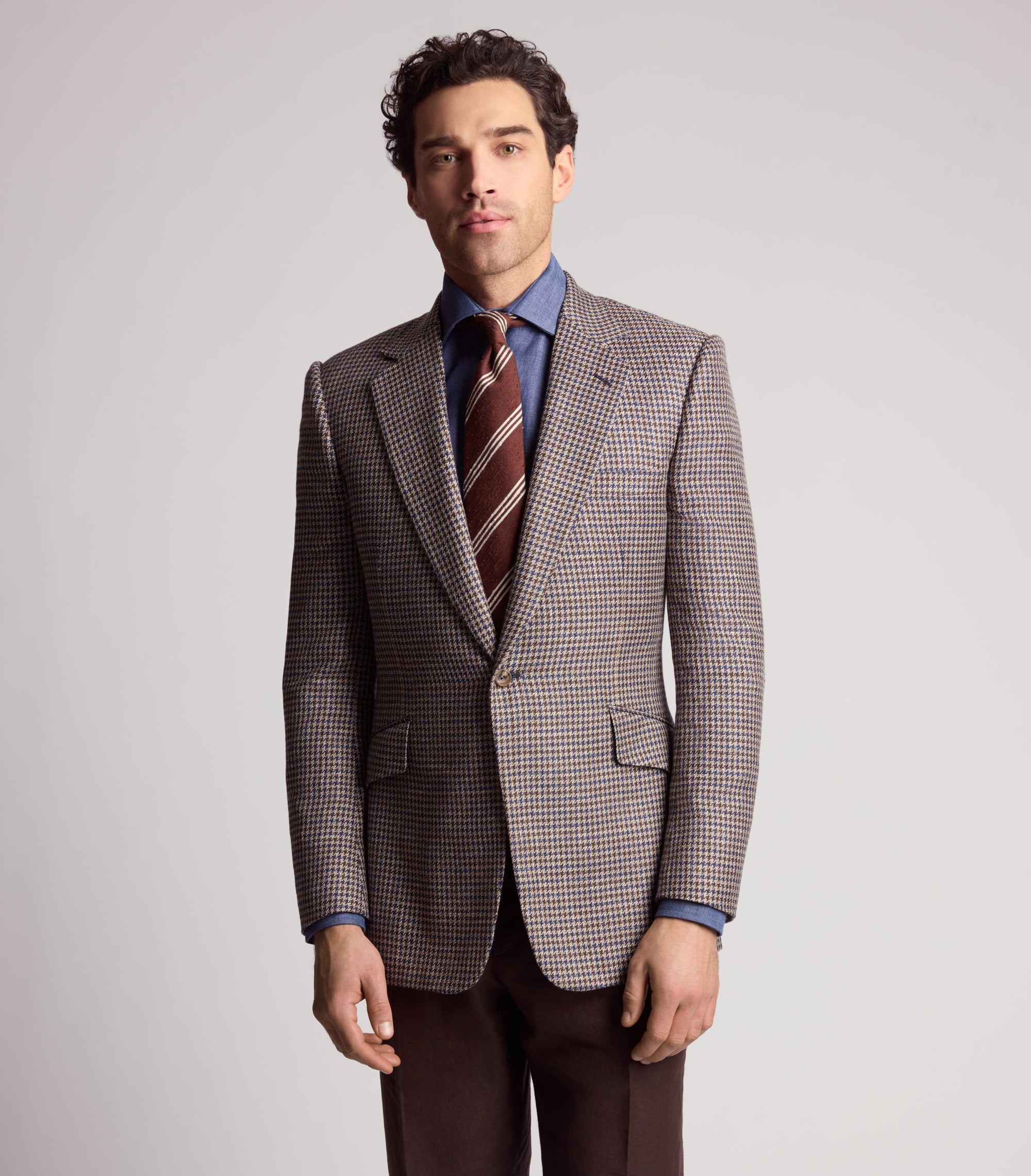 Houndstooth Wool Silk and Linen Sports Jacket