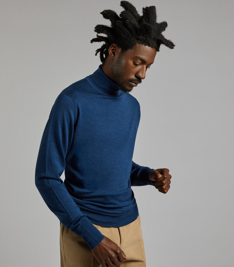 Indigo Merino Wool Rollneck Knitwear