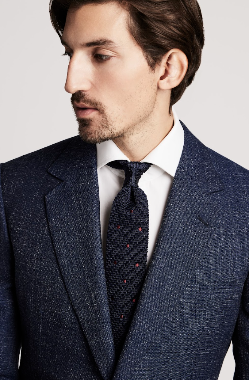Navy/Claret Silk Spot Knitted Tie