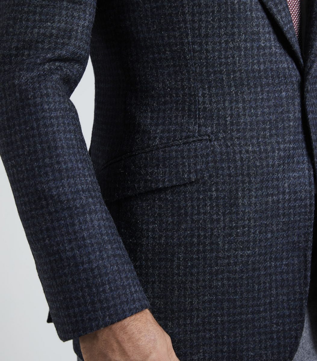 Navy Wool Single Breasted Houndstooth Jacket
