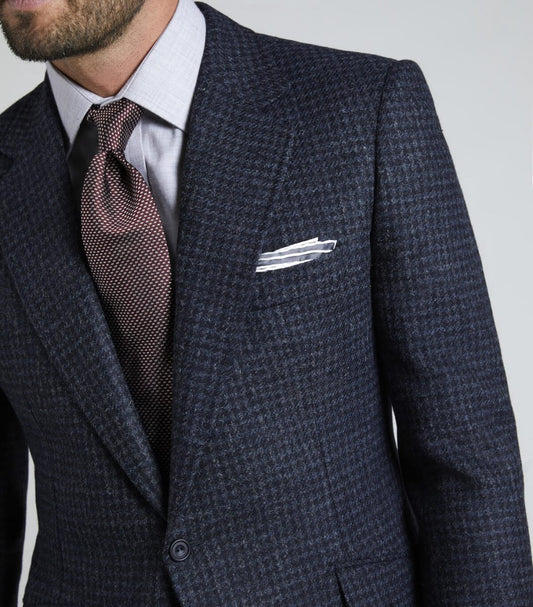 Navy Wool Single Breasted Houndstooth Jacket