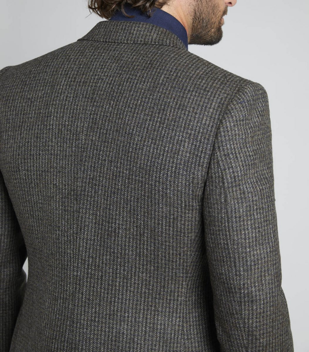 Olive Wool Single Breasted Houndstooth Jacket
