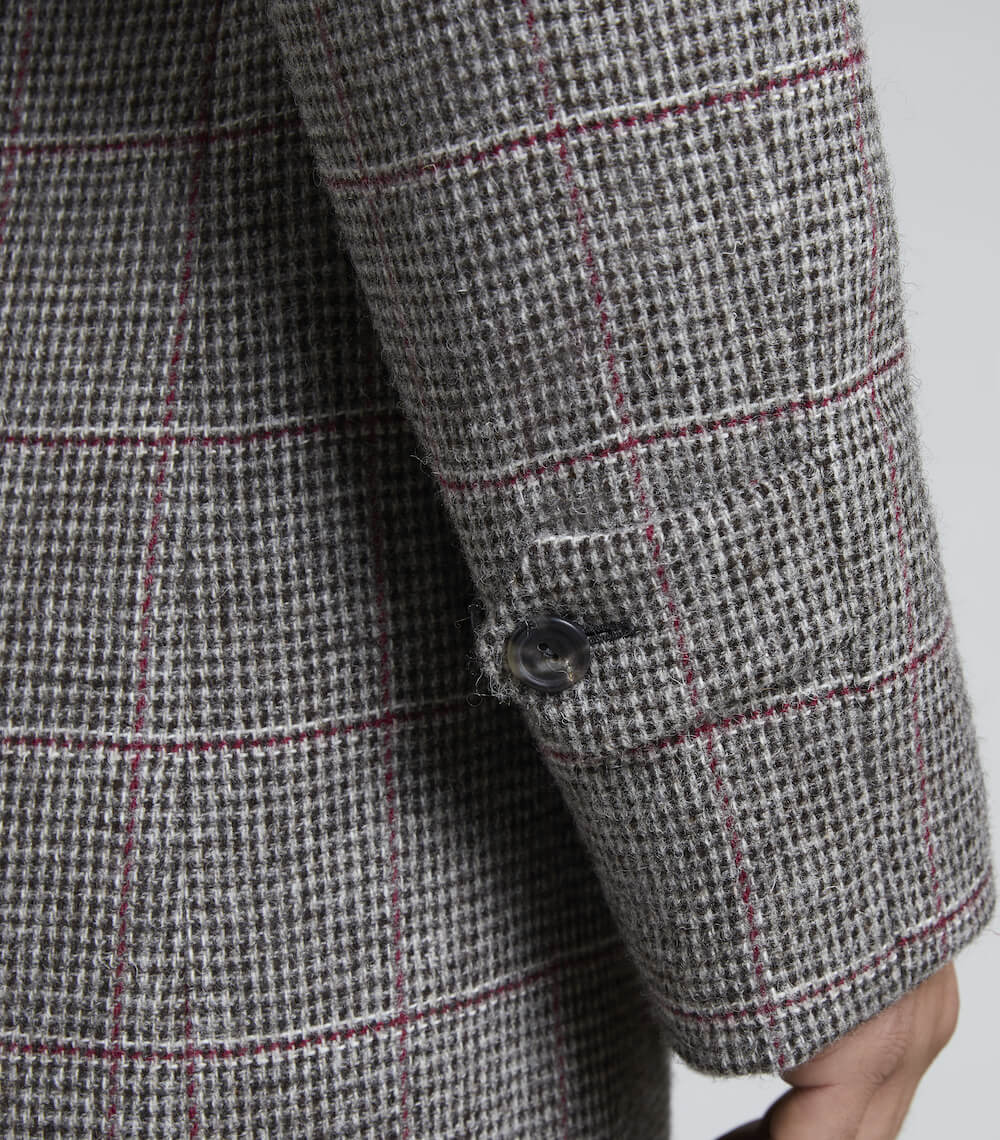 Claret Grey Wool Balmacaan Overcheck Overcoat