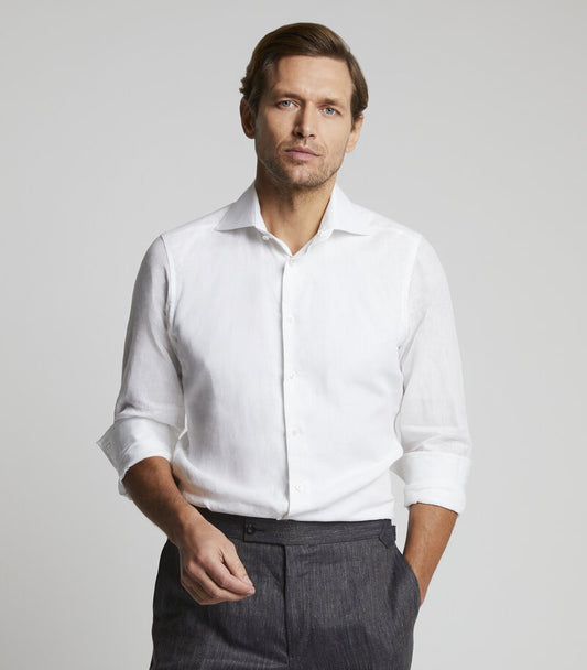 White Linen Single Cuff Shirt