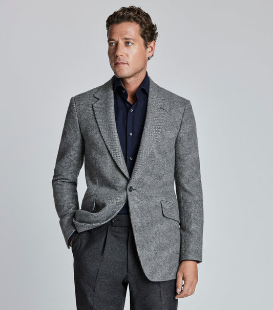Grey Cashmere Single Breasted Ticking Check Jacket