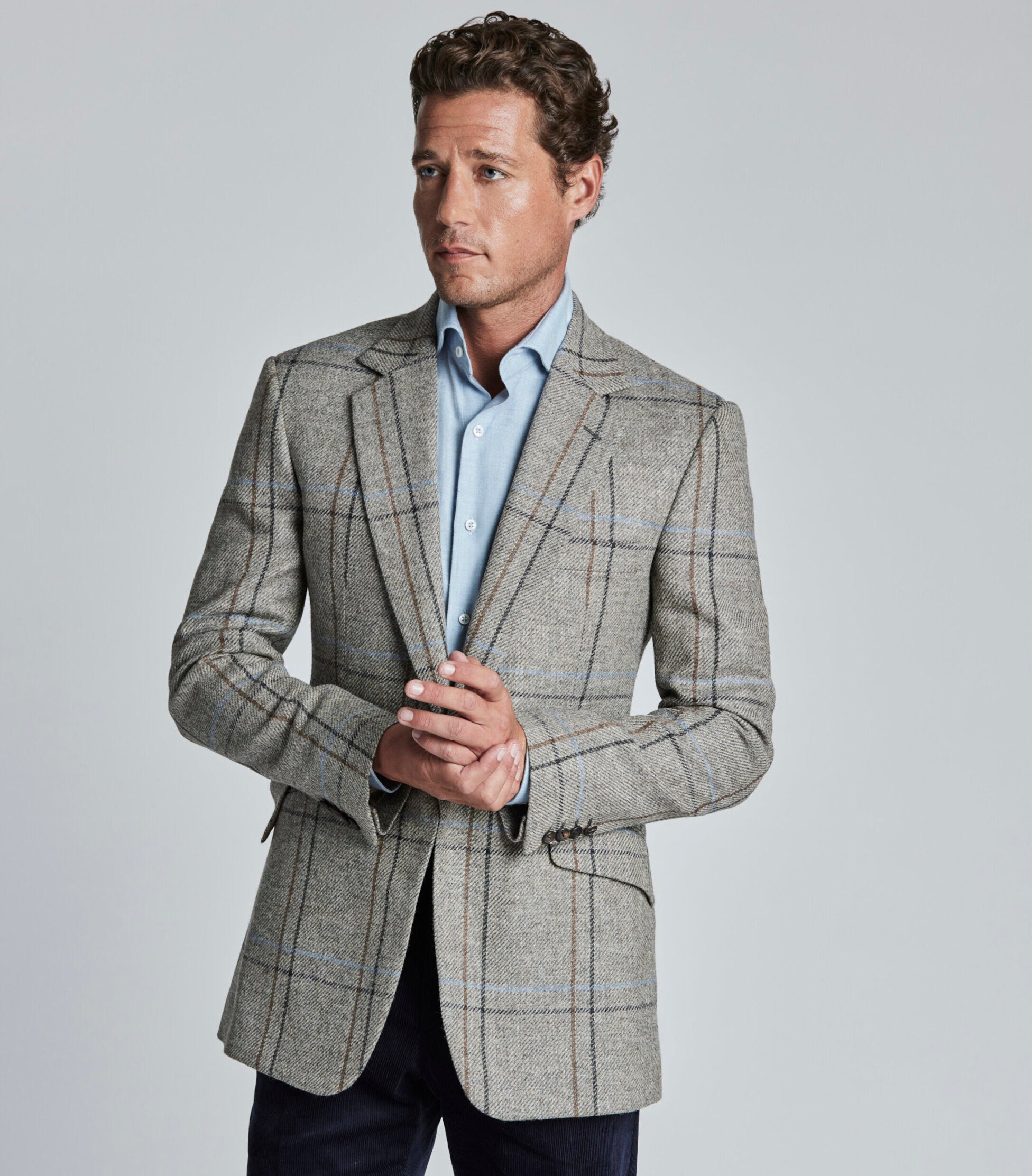 Brown Wool Single Breasted Check Jacket