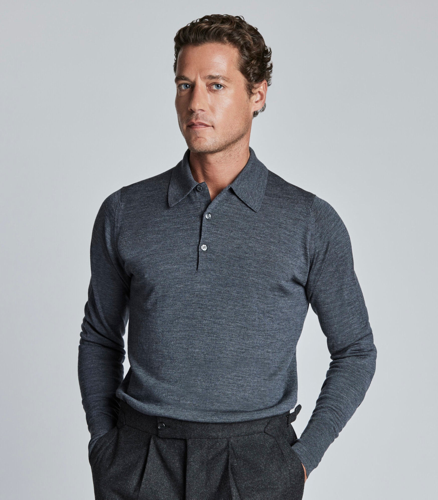 Charcoal Merino Wool Polo Neck Knitwear