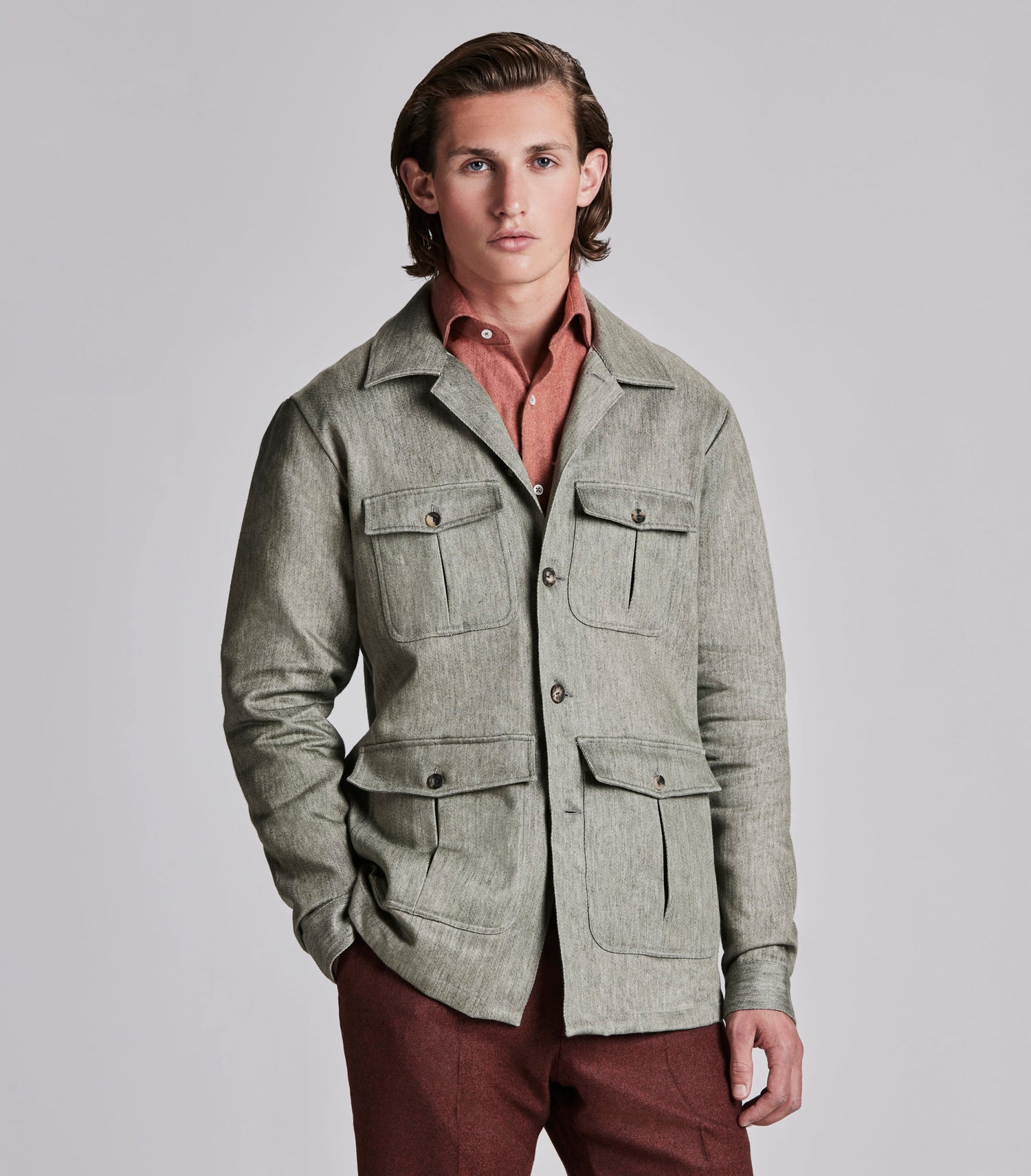 Sage Cotton/Linen Twill Safari Jacket – Huntsman Savile Row