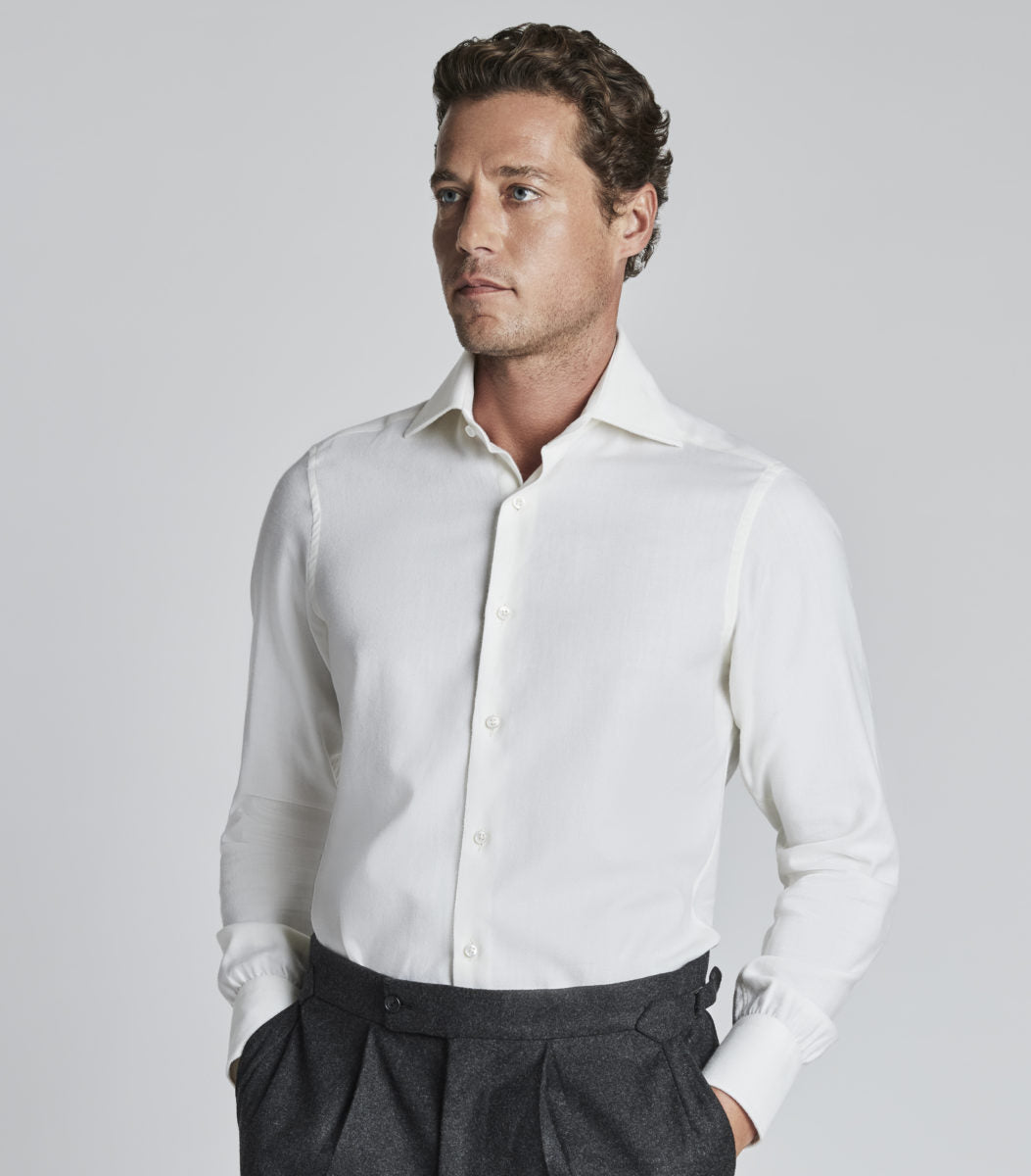 White Cotton/Wool Shirt – Huntsman Savile Row